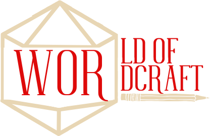 World of Wordcraft — WOR set inside a twenty-sided die, completing both WORLD OF and WORDCRAFT